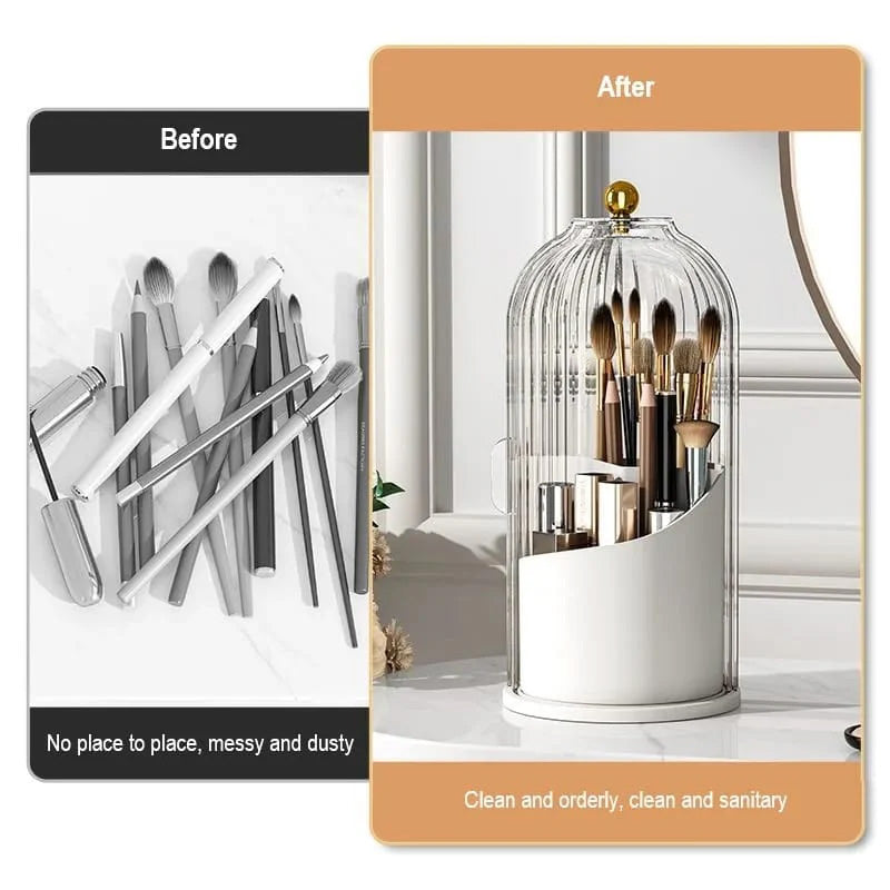 Rotating Makeup Brush Holder With Sliding Lid