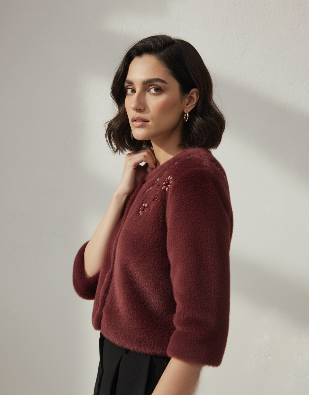 Mohair Blend Cropped Free Size Cardigan