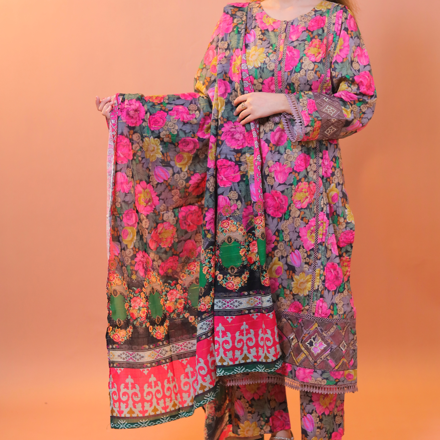 Beige 3pc Lawn Dress Stitched