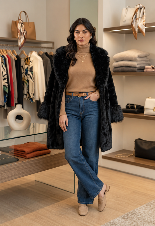 Black Rabbit Wool Coat