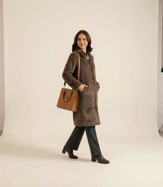 Brown Rabit Wool Long Coat