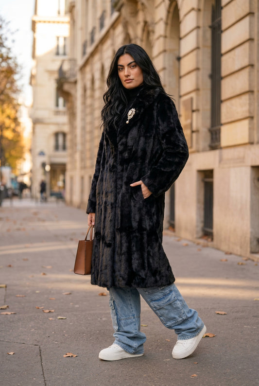 Black Rabit Wool Coat