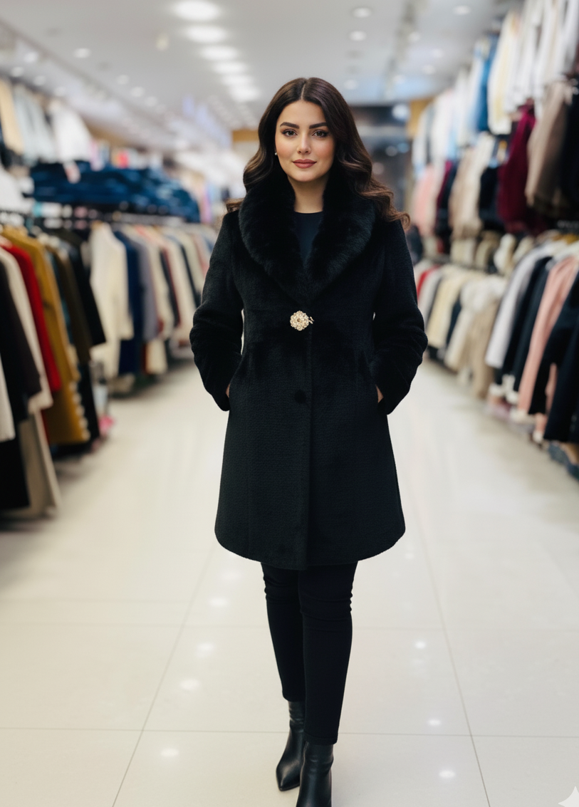 Faux Fur Winter Coat with Plush Collar