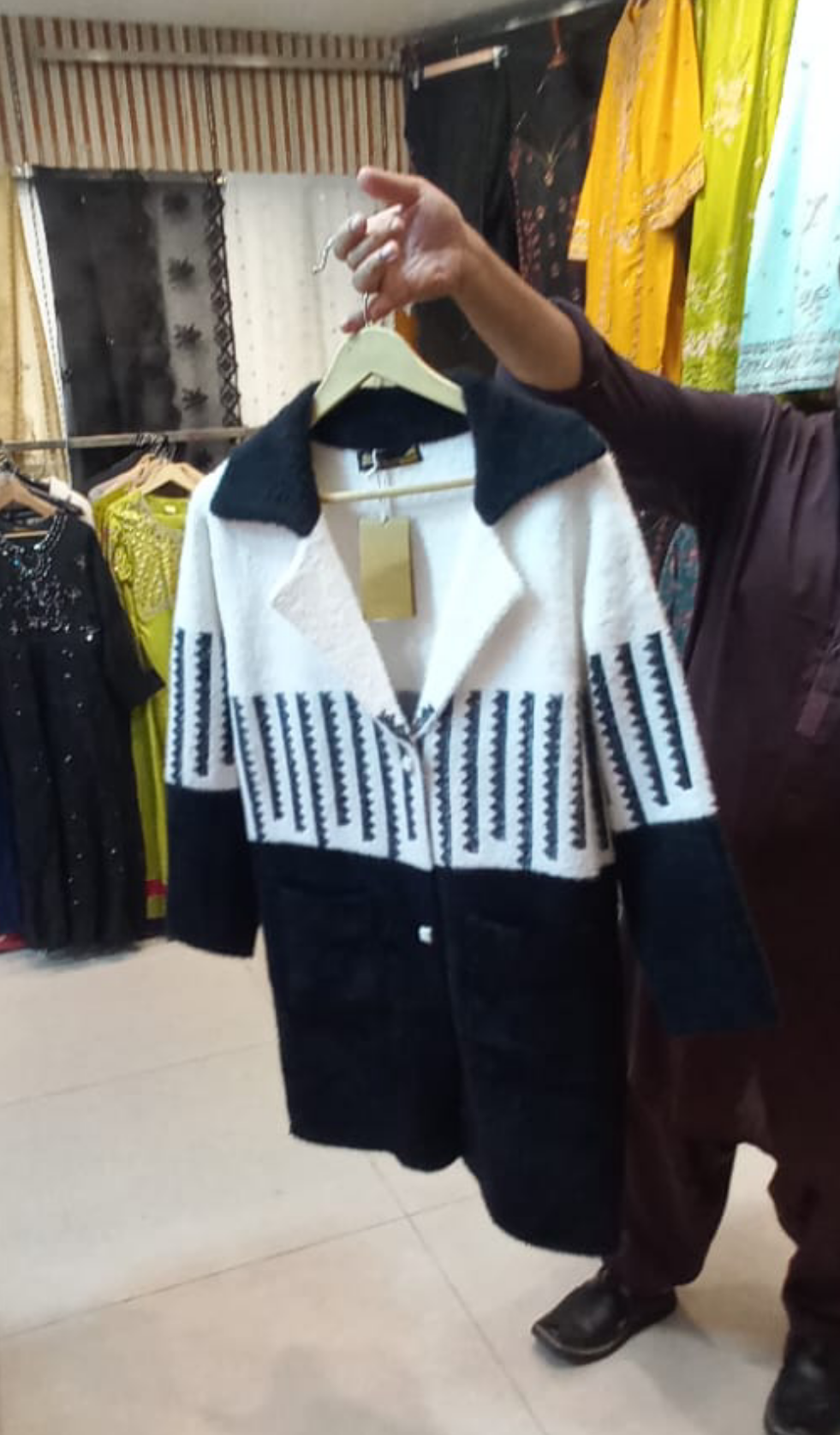 Black & White Colourblock Monochrome Coat