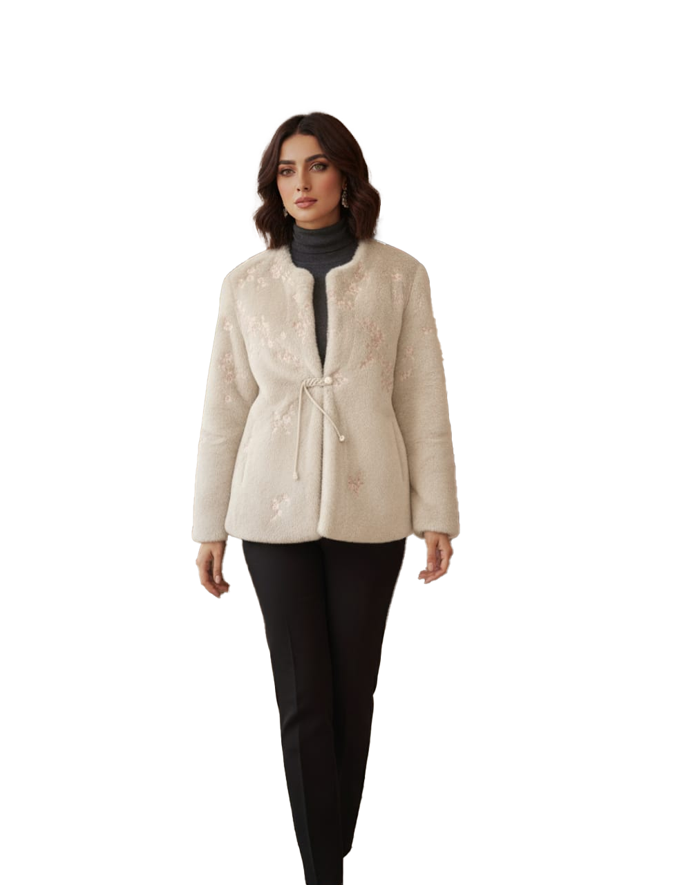 Chiffon Bloom Faux Fur Wrap Jacket