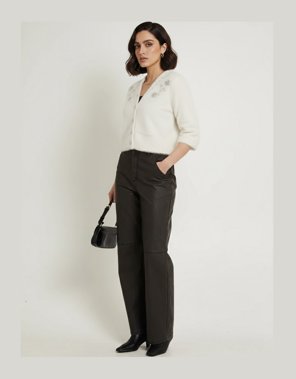 Mohair Blend Cropped Free Size Cardigan