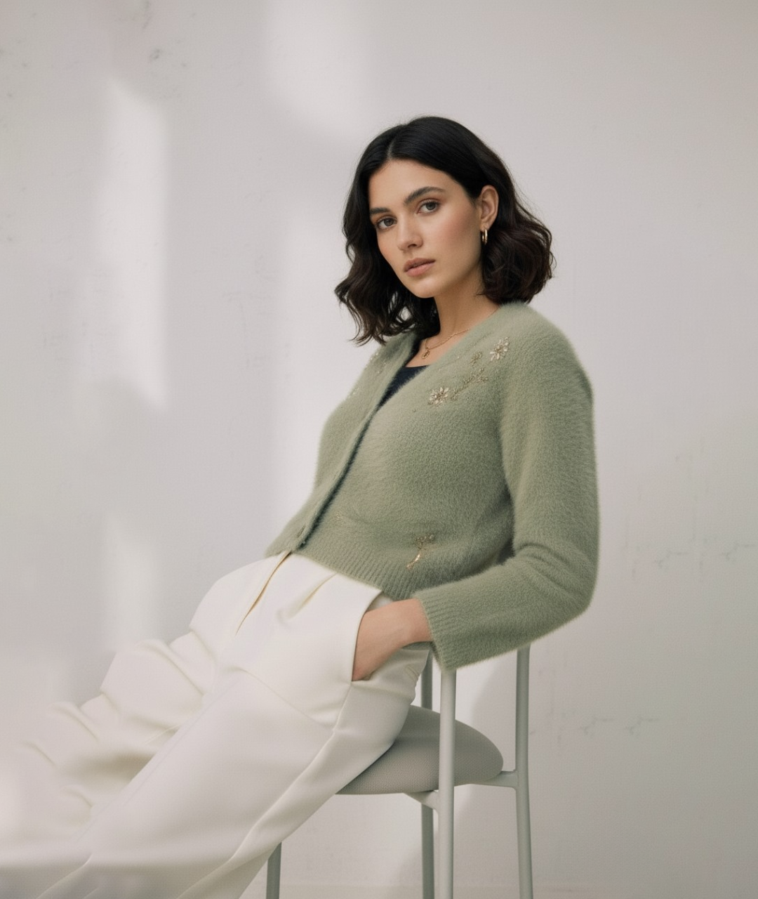 Mohair Blend Cropped Free Size Cardigan