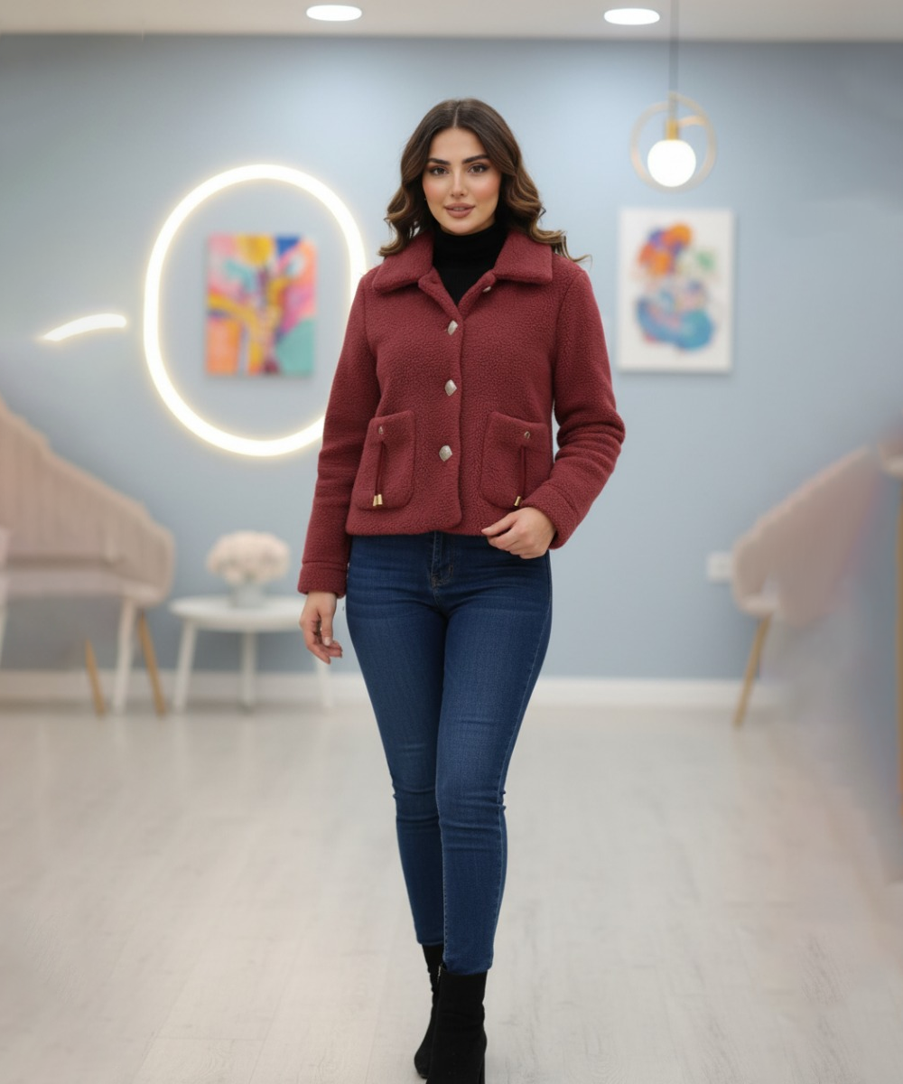 Cozy Wool-Blend Teddy Fleece Jacket