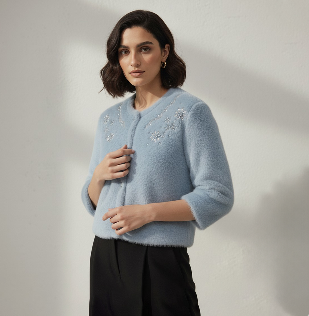 Mohair Blend Cropped Free Size Cardigan