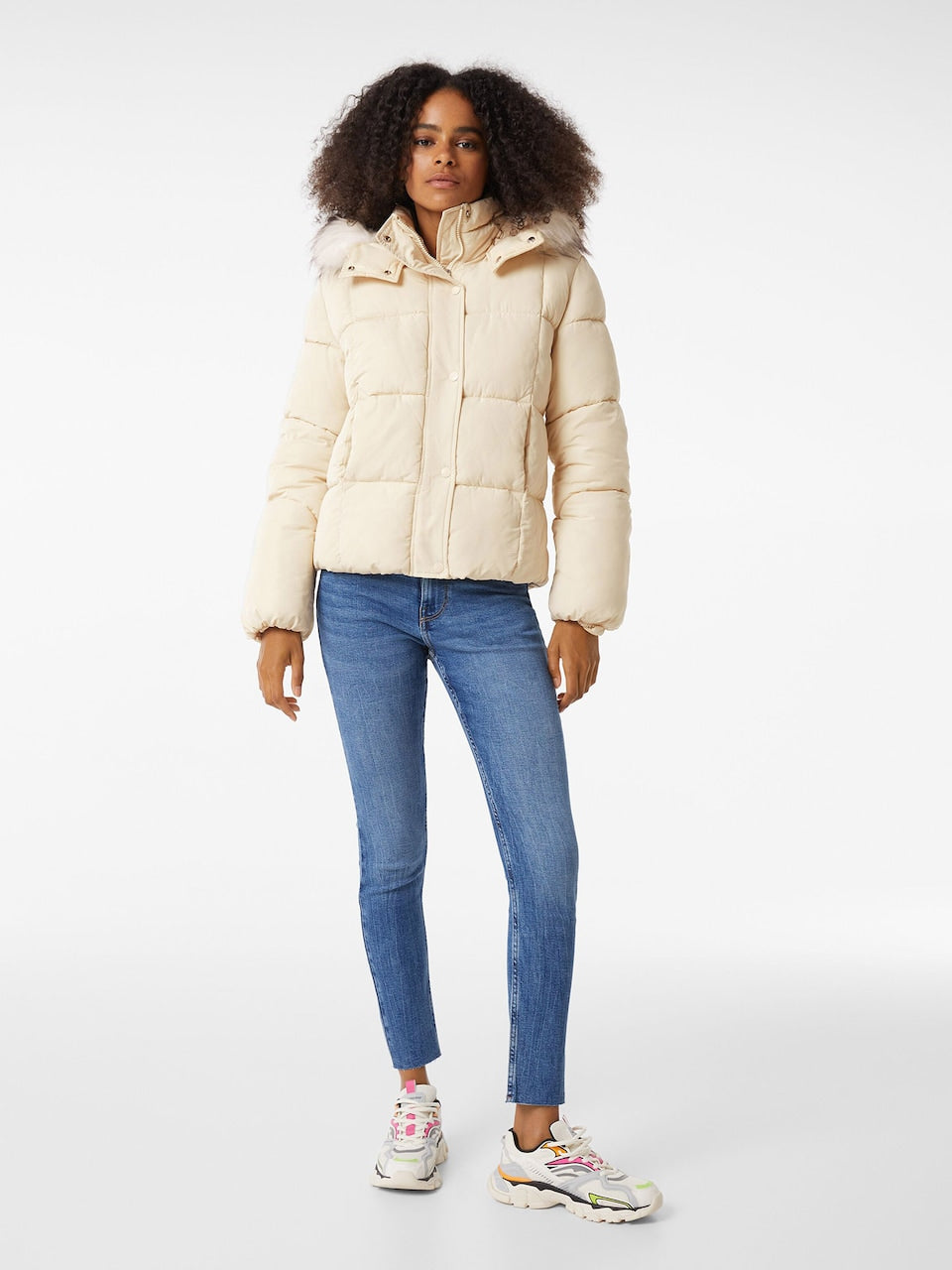 Women's Faux Fur Trim Hooded Puffer Jacket