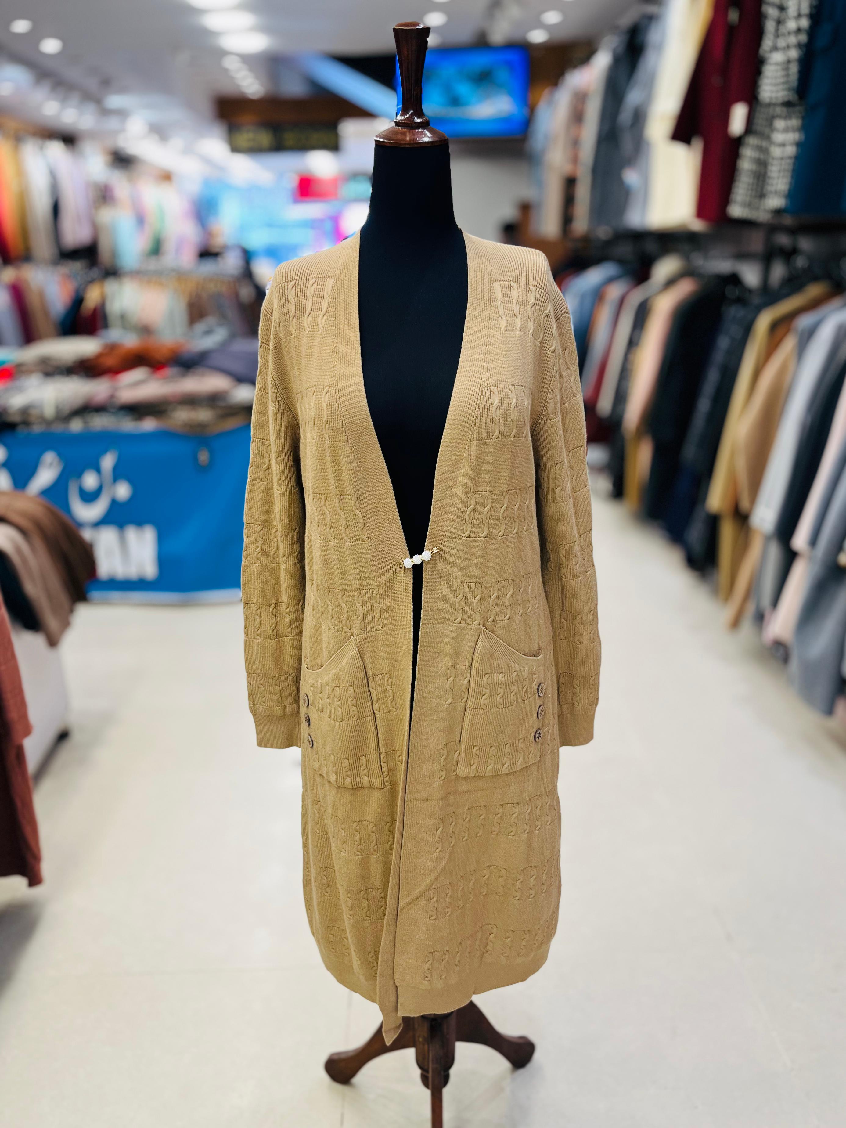 Longline Cable Knit Cardigan with Decorative Gold-Tone Buttons