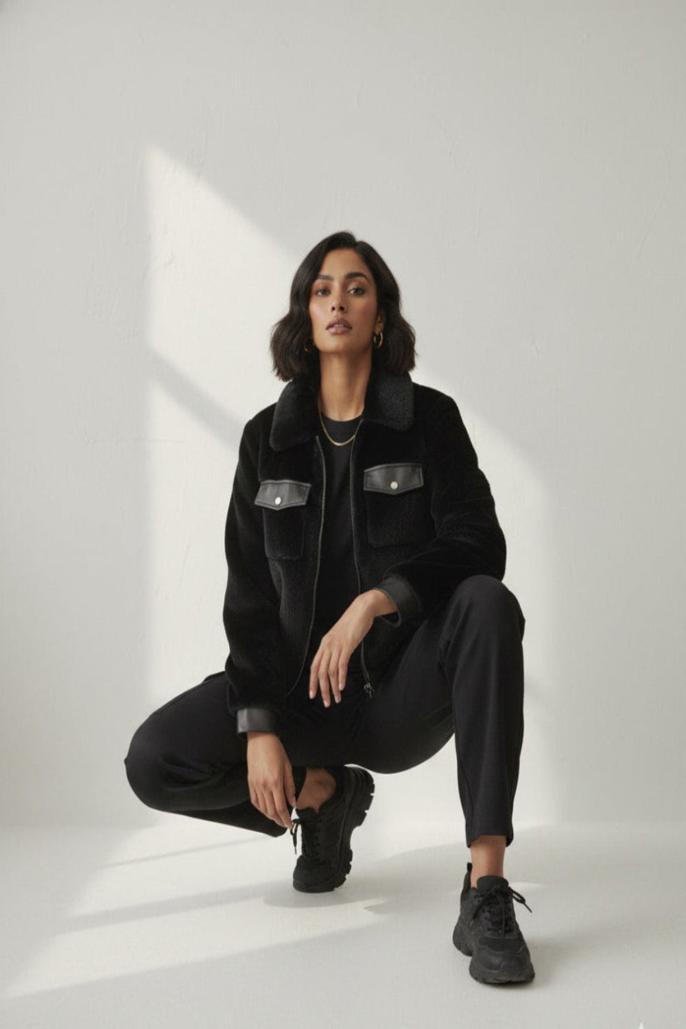 Short Faux Fur Leather Biker Jacket For Women