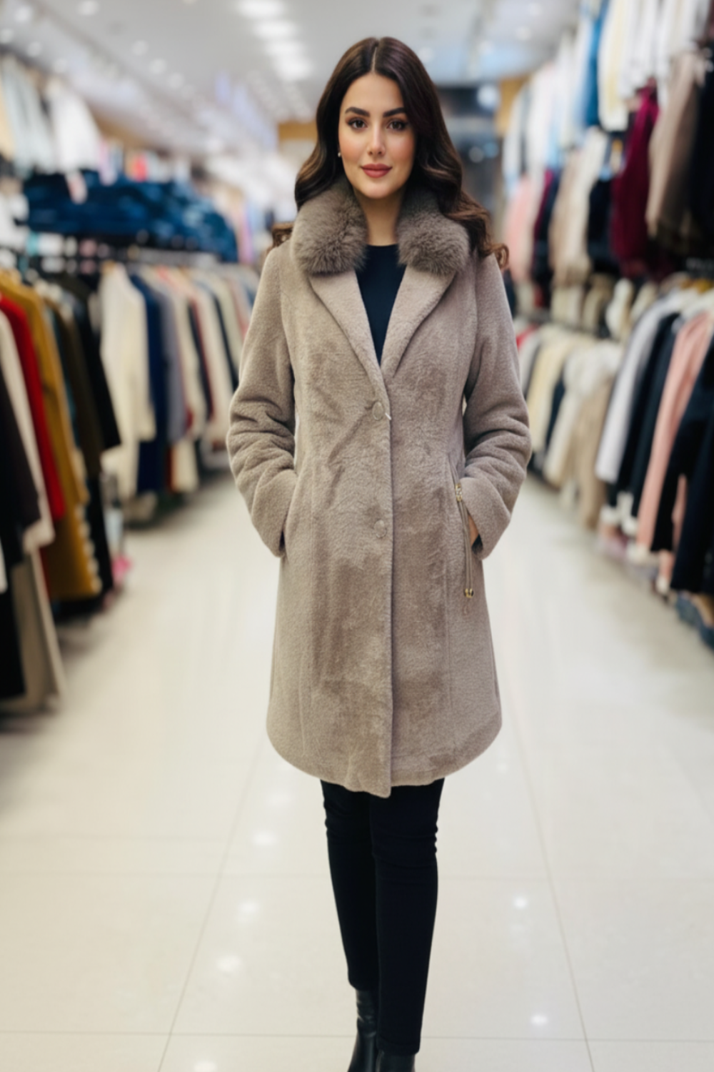 Faux Fur Winter Coat with Plush Collar