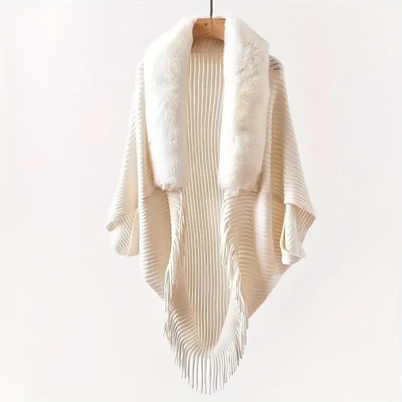 Women Winter Warm Shawl Scarf Female Casual Faux Fur Collar Capes With Tassel Wraps Ladies