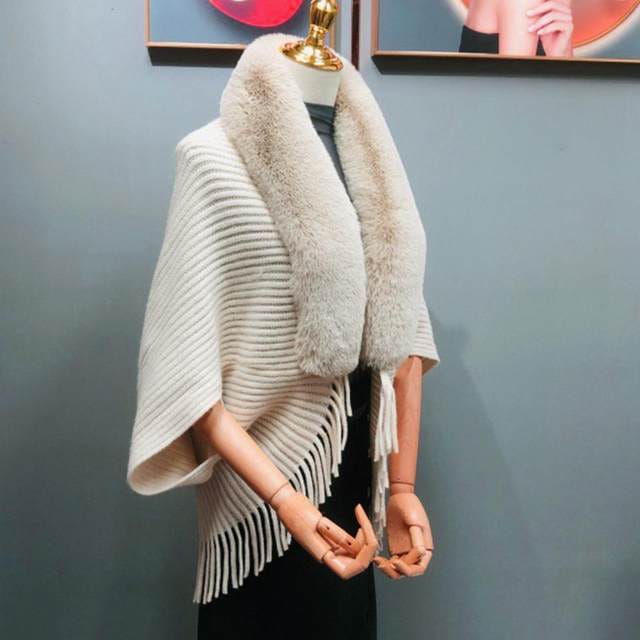 Women Winter Warm Shawl Scarf Female Casual Faux Fur Collar Capes With Tassel Wraps Ladies