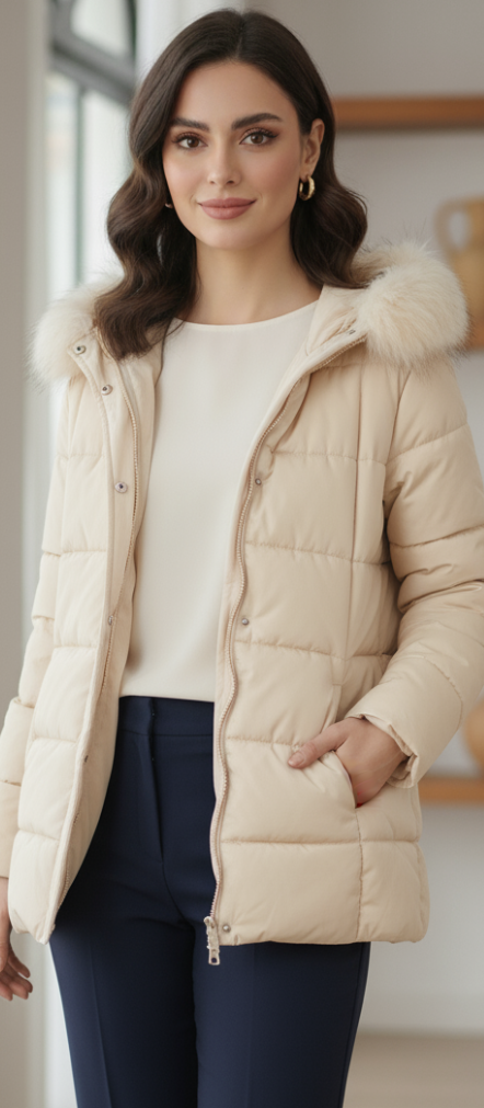 Women's Faux Fur Trim Hooded Puffer Jacket