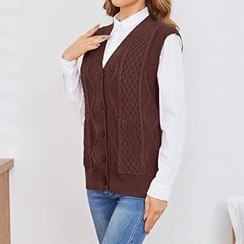 Verdusa Women's Knit Sweater Vest Sleeveless Button Down Cardigan Outwear with Pockets