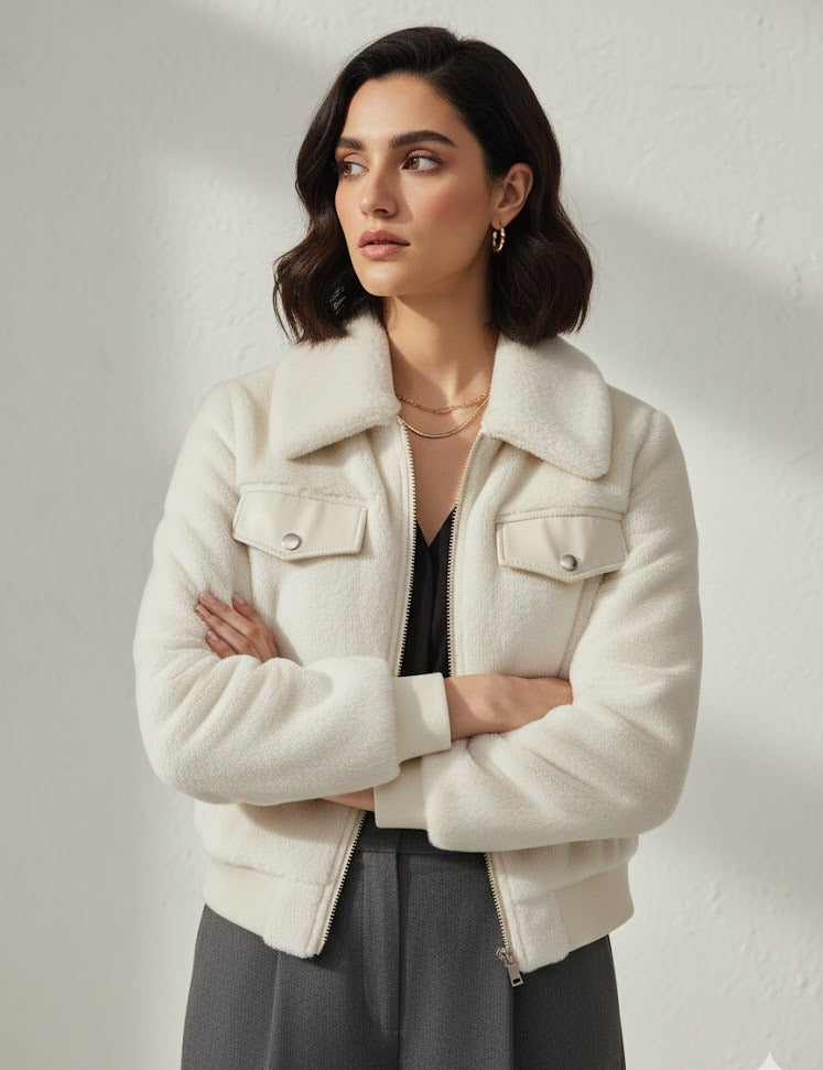 Short Faux Fur Leather Biker Jacket For Women