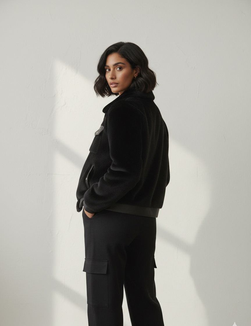 Short Faux Fur Leather Biker Jacket For Women