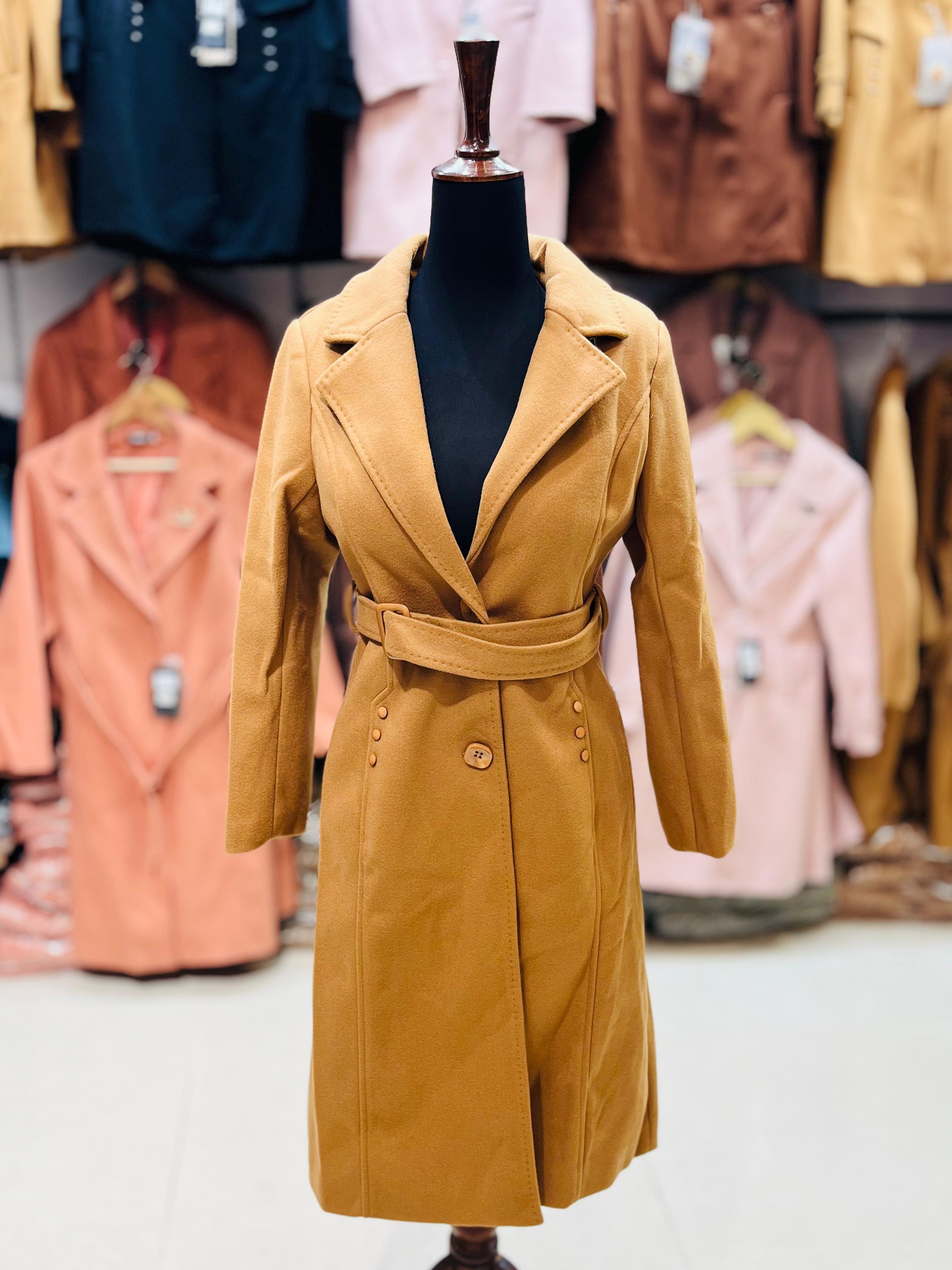 Classic Double-Breasted Long Coat with Belt