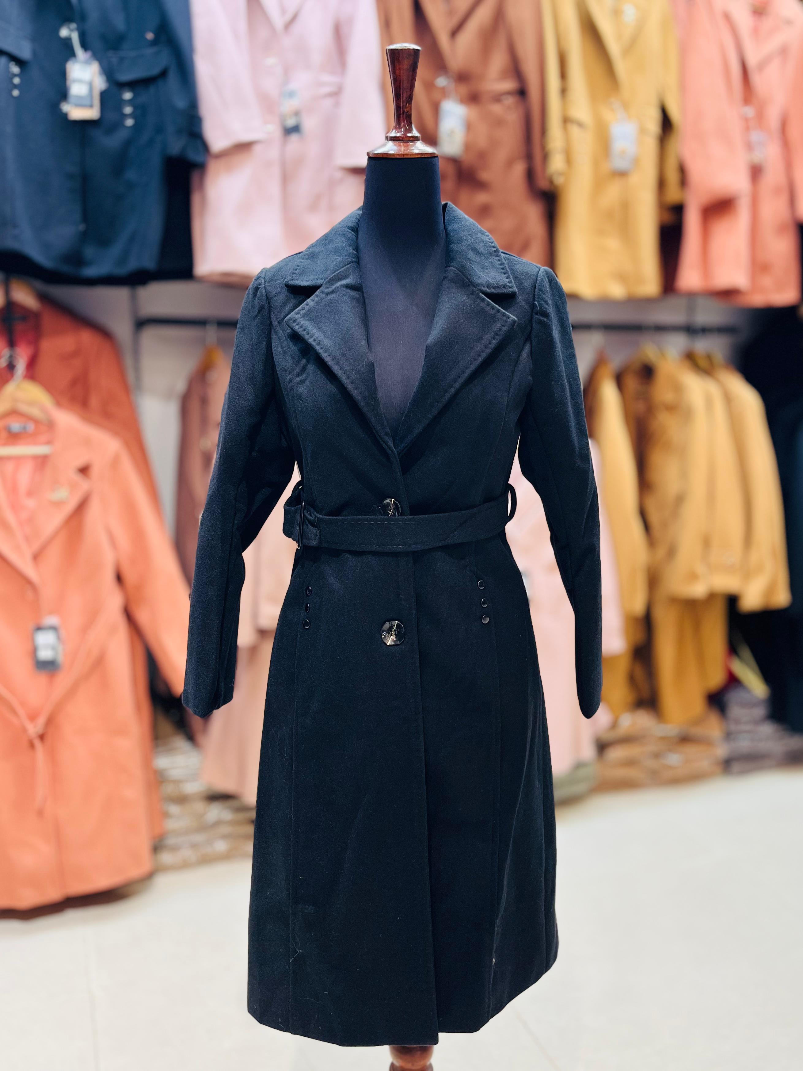 Classic Double-Breasted Long Coat with Belt