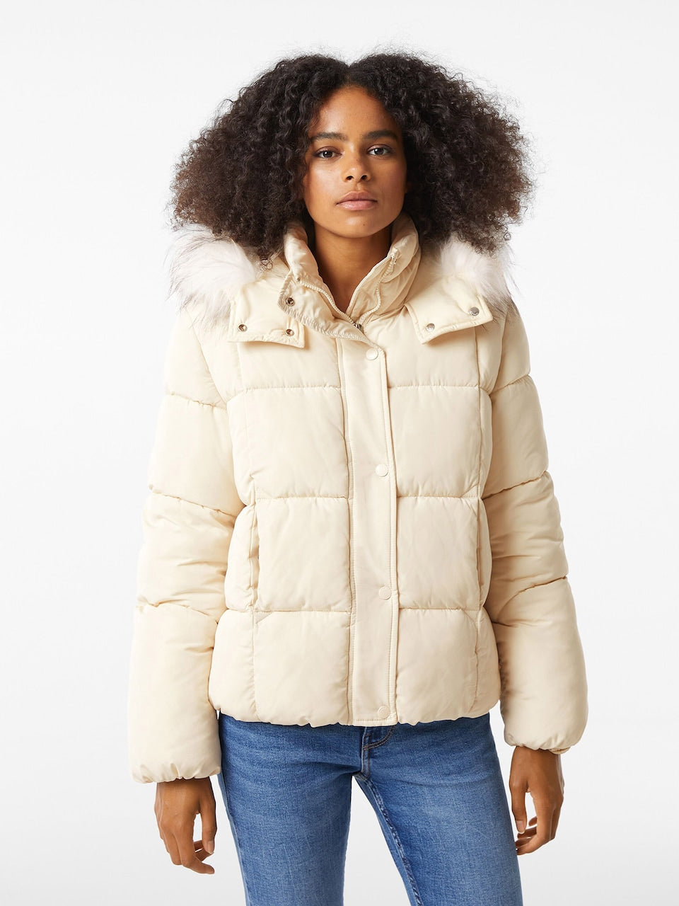 Women's Faux Fur Trim Hooded Puffer Jacket