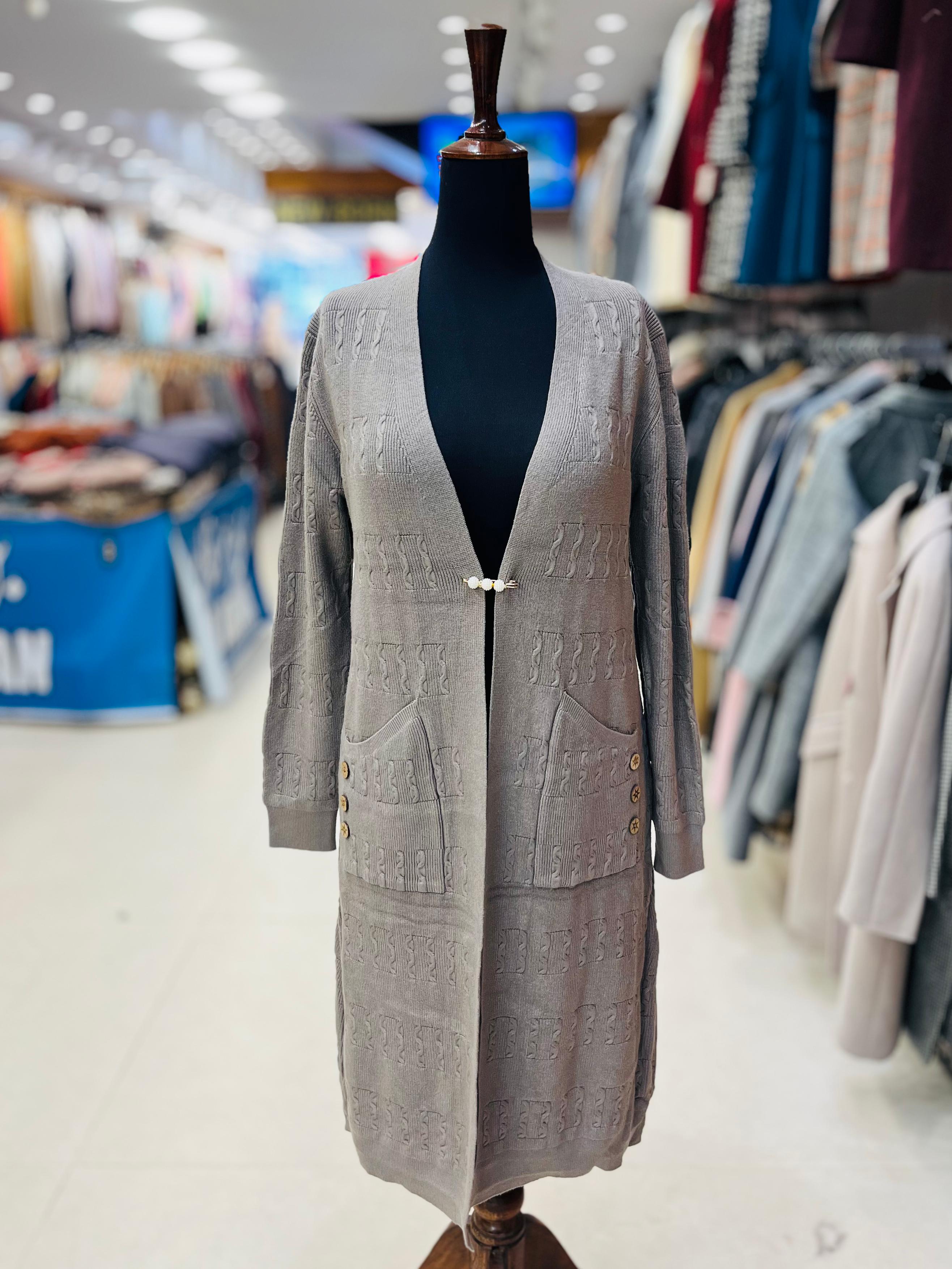 Longline Cable Knit Cardigan with Decorative Gold-Tone Buttons