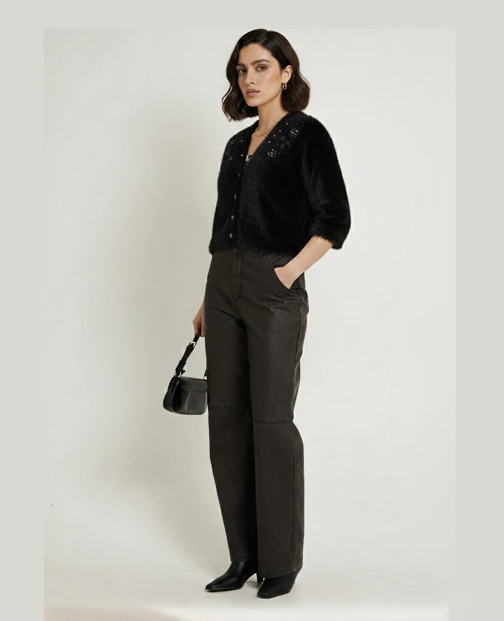 Mohair Blend Cropped Free Size Cardigan