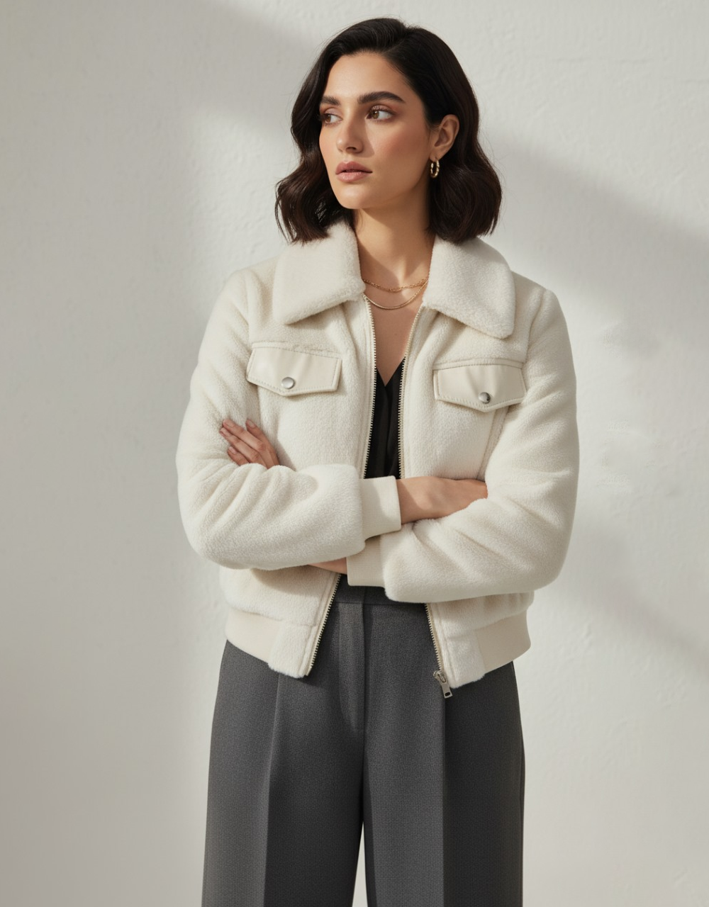 Short Faux Fur Leather Biker Jacket For Women