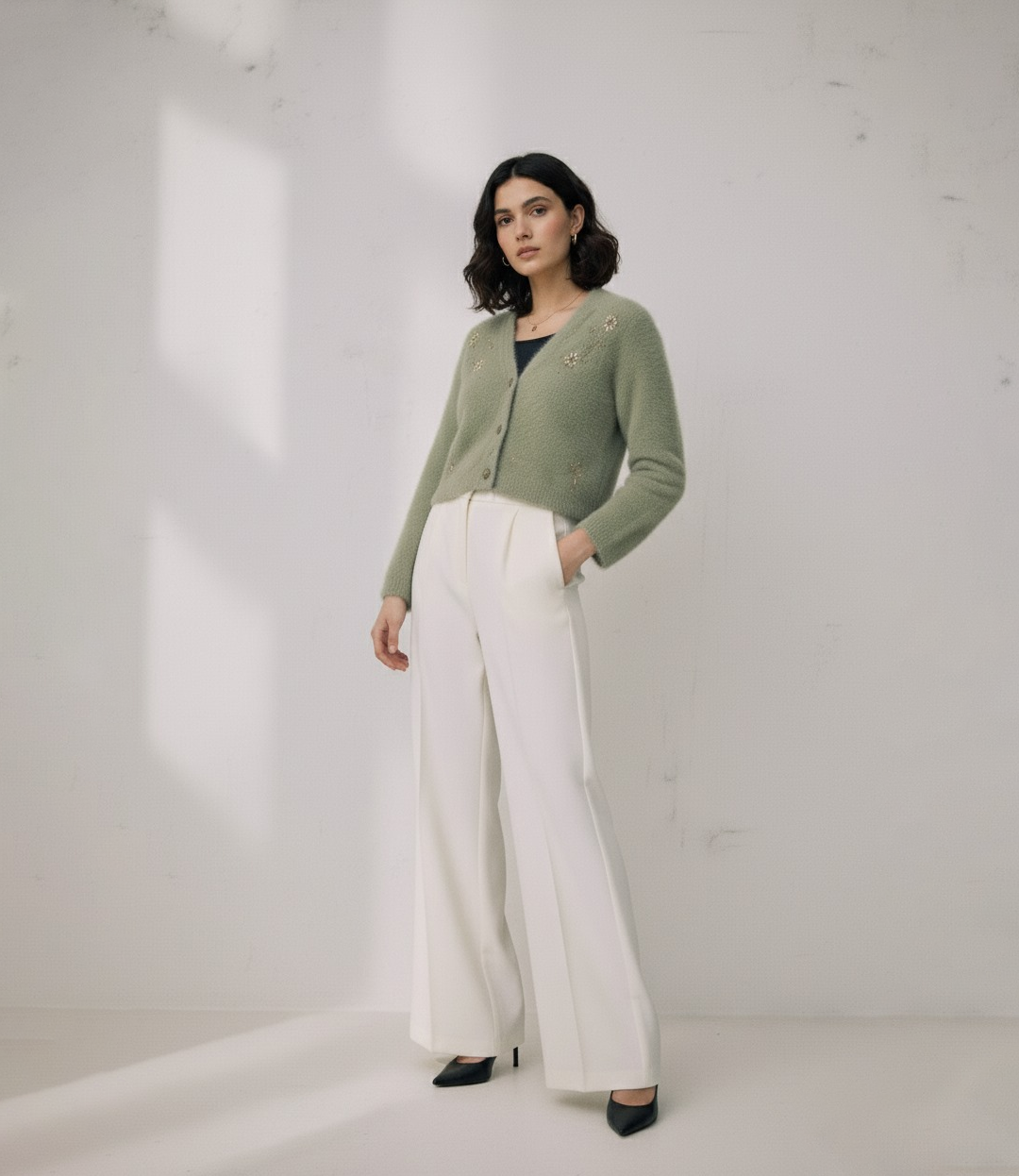 Mohair Blend Cropped Free Size Cardigan