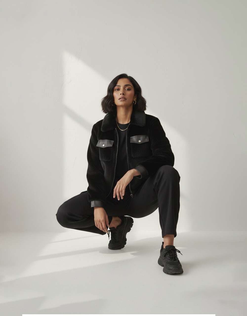 Short Faux Fur Leather Biker Jacket For Women