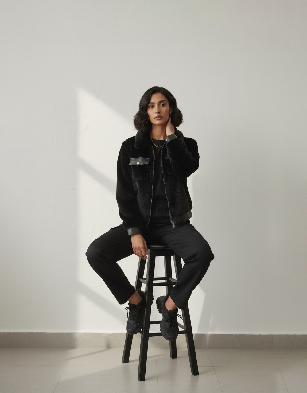 Short Faux Fur Leather Biker Jacket For Women