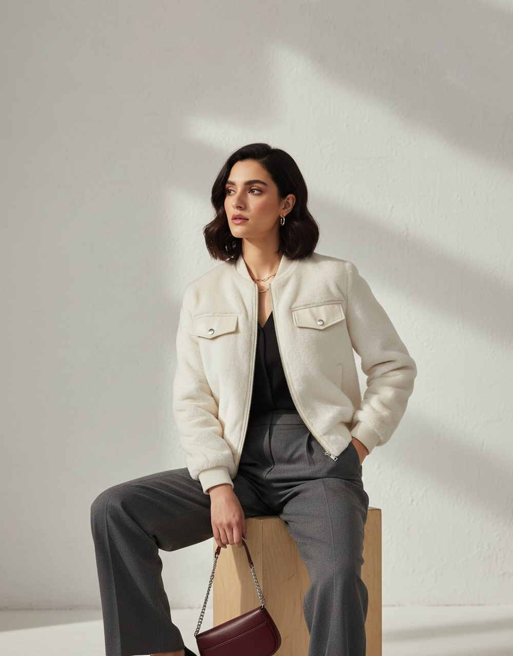 Short Faux Fur Leather Biker Jacket For Women