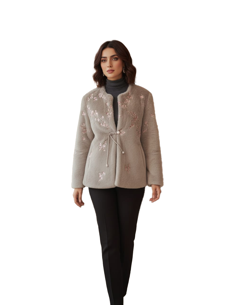 Chiffon Bloom Faux Fur Wrap Jacket